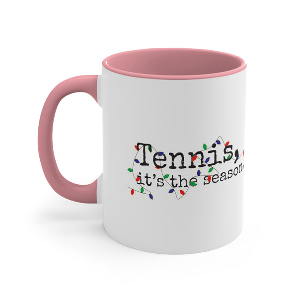Two-Tone Accent Ceramic Mug 11oz - Tennis, it's the season. Holiday Lights (5 color options)