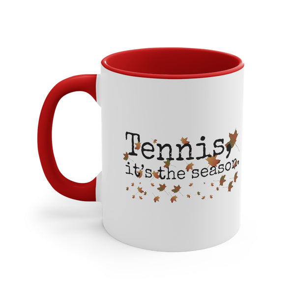 Two-Tone Accent Ceramic Mug 11oz - Tennis, it's the season. Autumn leaves (5 color options)