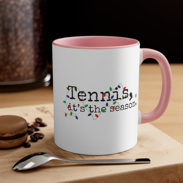 Two-Tone Accent Ceramic Mug 11oz - Tennis, it's the season. Holiday Lights (5 color options)