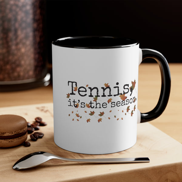 Two-Tone Accent Ceramic Mug 11oz - Tennis, it's the season. Autumn leaves (5 color options)