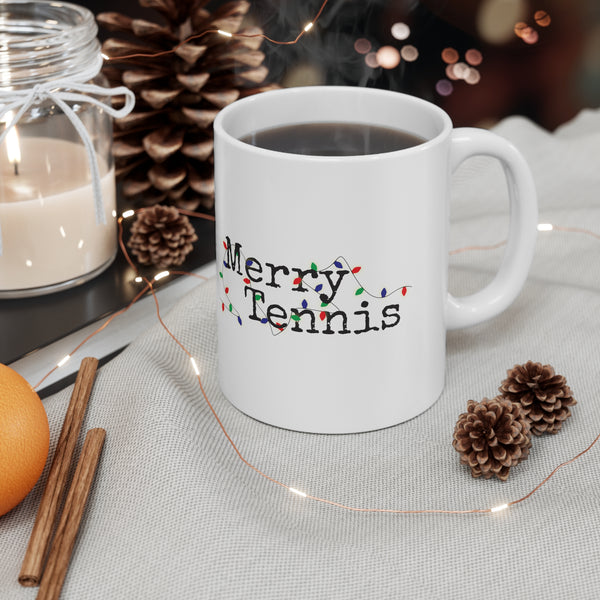 White 11oz Ceramic Mug - Merry Tennis (5 color options)