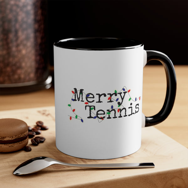 Two-Tone Accent Ceramic Mug 11oz - Merry Tennis (5 color options)