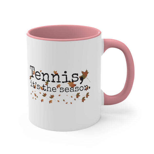 Two-Tone Accent Ceramic Mug 11oz - Tennis, it's the season. Autumn leaves (5 color options)