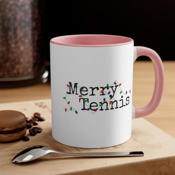 Two-Tone Accent Ceramic Mug 11oz - Merry Tennis (5 color options)