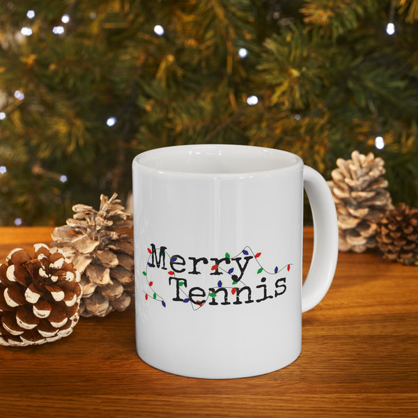 White 11oz Ceramic Mug - Merry Tennis (5 color options)