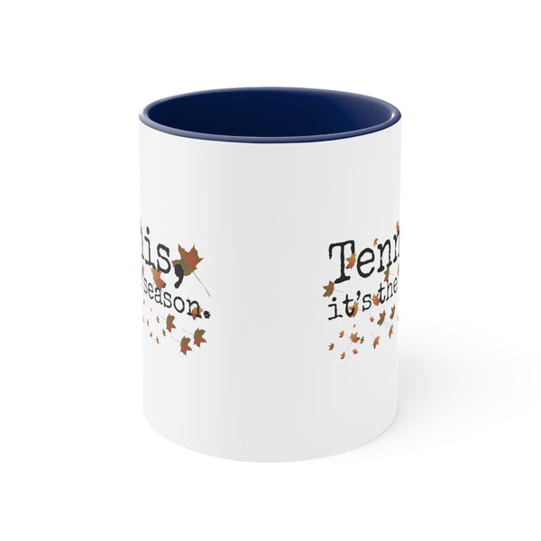 Two-Tone Accent Ceramic Mug 11oz - Tennis, it's the season. Autumn leaves (5 color options)