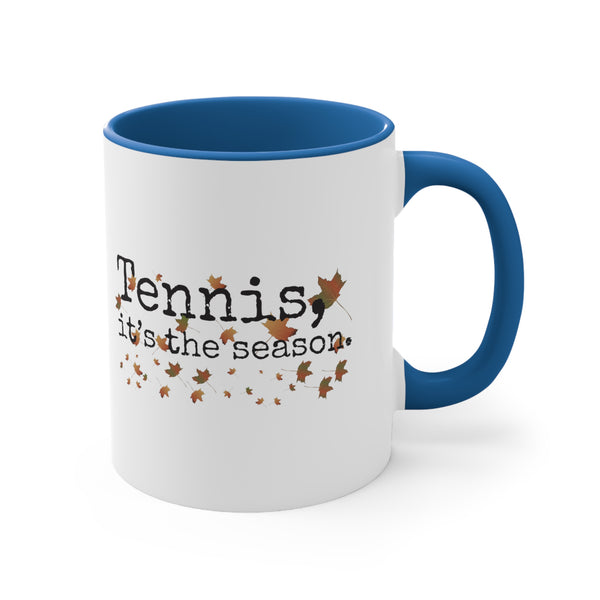 Two-Tone Accent Ceramic Mug 11oz - Tennis, it's the season. Autumn leaves (5 color options)