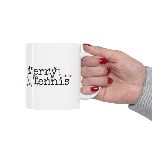 White 11oz Ceramic Mug - Merry Tennis (5 color options)