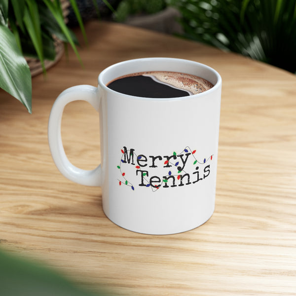 White 11oz Ceramic Mug - Merry Tennis (5 color options)