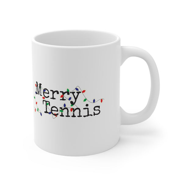 White 11oz Ceramic Mug - Merry Tennis (5 color options)