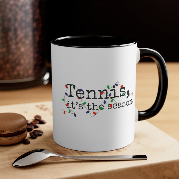 Two-Tone Accent Ceramic Mug 11oz - Tennis, it's the season. Holiday Lights (5 color options)