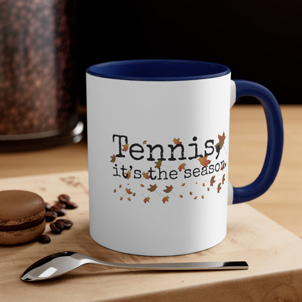 Two-Tone Accent Ceramic Mug 11oz - Tennis, it's the season. Autumn leaves (5 color options)