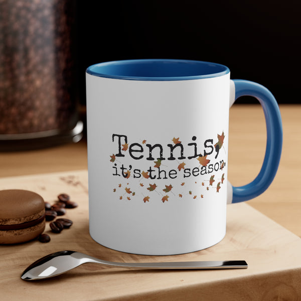 Two-Tone Accent Ceramic Mug 11oz - Tennis, it's the season. Autumn leaves (5 color options)