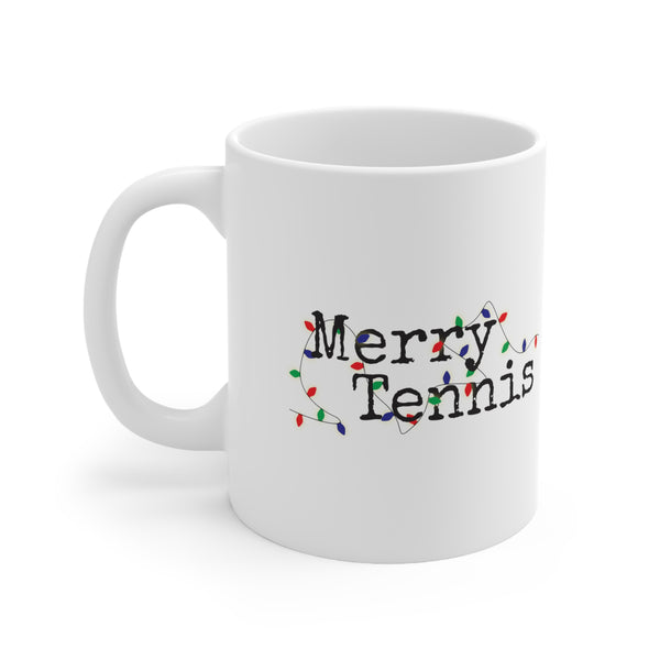 White 11oz Ceramic Mug - Merry Tennis (5 color options)