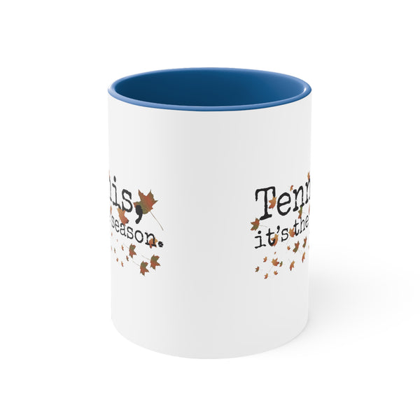 Two-Tone Accent Ceramic Mug 11oz - Tennis, it's the season. Autumn leaves (5 color options)