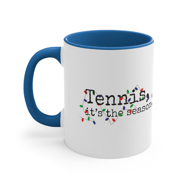 Two-Tone Accent Ceramic Mug 11oz - Tennis, it's the season. Holiday Lights (5 color options)