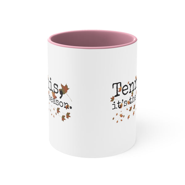 Two-Tone Accent Ceramic Mug 11oz - Tennis, it's the season. Autumn leaves (5 color options)