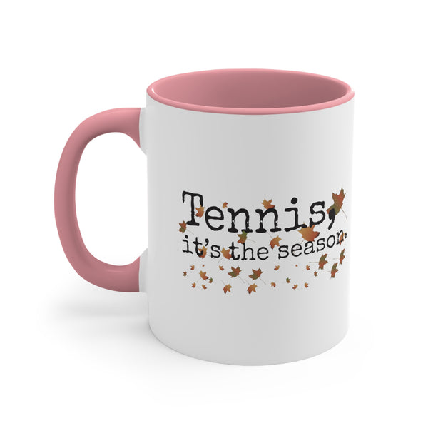 Two-Tone Accent Ceramic Mug 11oz - Tennis, it's the season. Autumn leaves (5 color options)