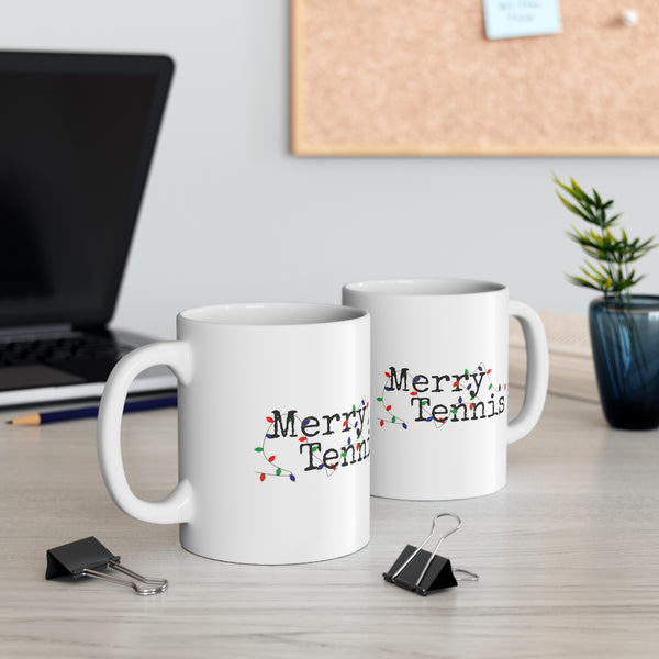 White 11oz Ceramic Mug - Merry Tennis (5 color options)