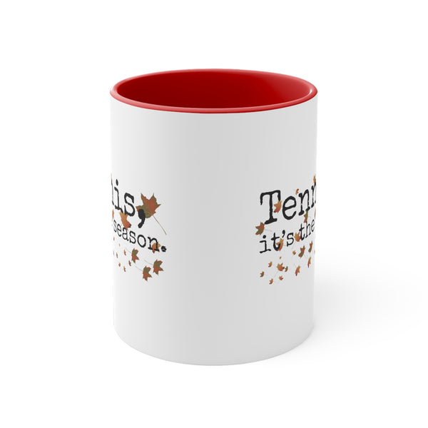 Two-Tone Accent Ceramic Mug 11oz - Tennis, it's the season. Autumn leaves (5 color options)