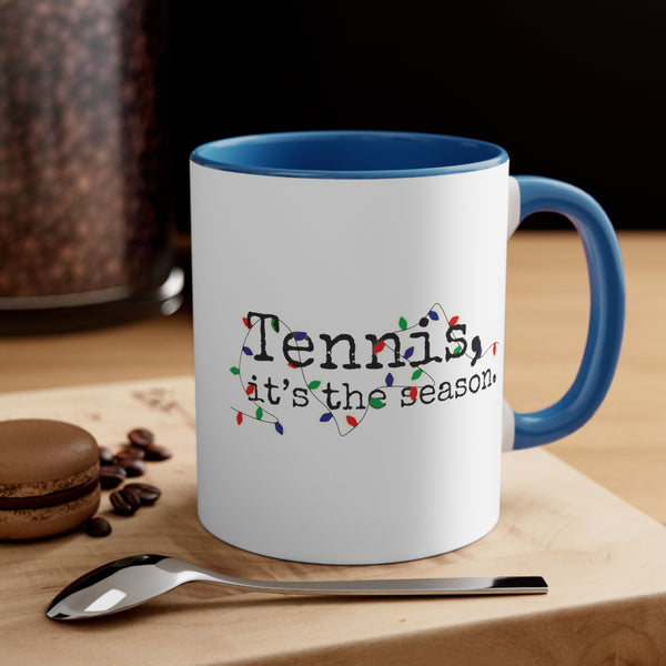 Two-Tone Accent Ceramic Mug 11oz - Tennis, it's the season. Holiday Lights (5 color options)