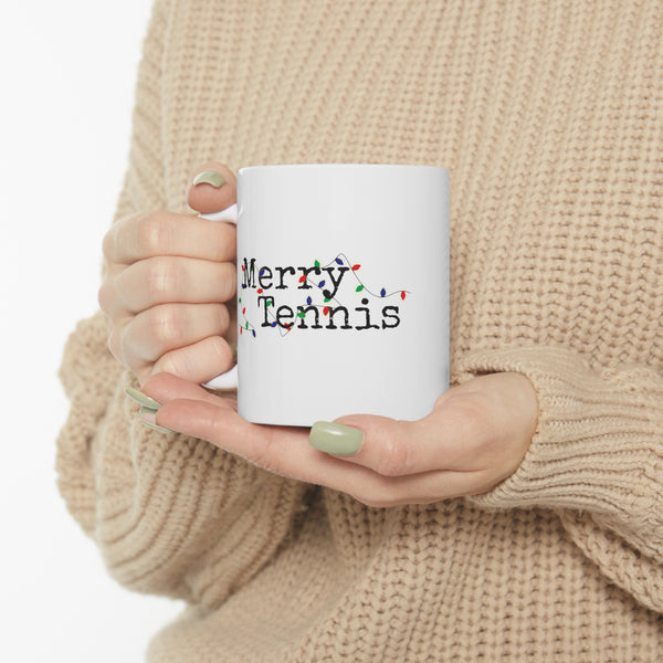 White 11oz Ceramic Mug - Merry Tennis (5 color options)