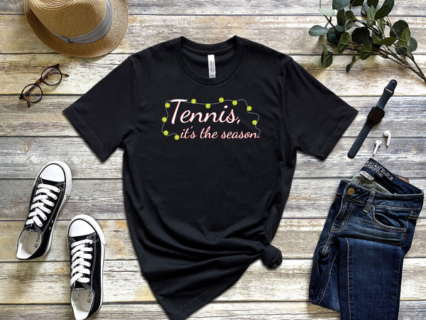 Tennis It's The Season Shirt with Holiday Lights (9 Color Options)