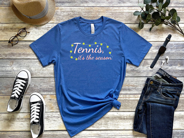 Tennis It's The Season Shirt with Holiday Lights (9 Color Options)