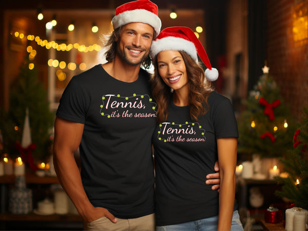 Tennis It's The Season Shirt with Holiday Lights (9 Color Options)