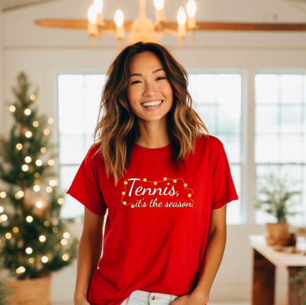 Tennis It's The Season Shirt with Holiday Lights (9 Color Options)