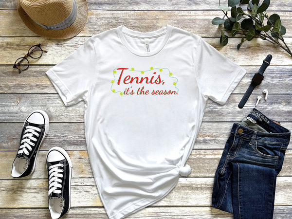 Tennis It's The Season Shirt with Holiday Lights (9 Color Options)