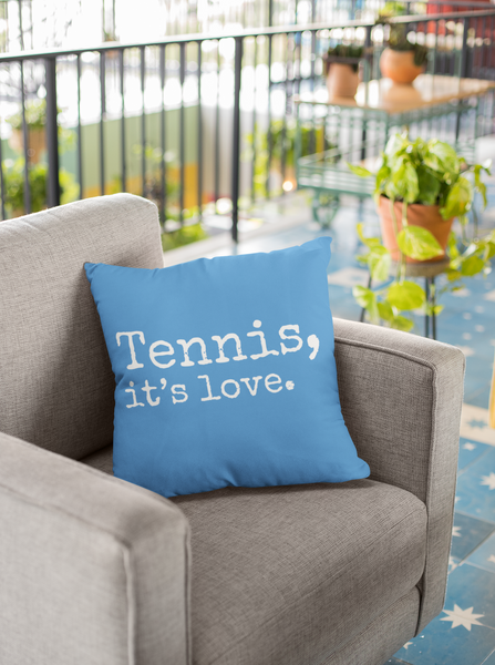 Tennis, it's love. Blue Spun Polyester Square Pillow