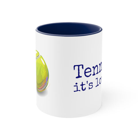 Navy Blue Accent Ceramic Mug 11oz - Tennis, it's love.