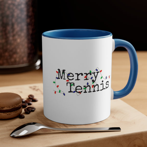 Two-Tone Accent Ceramic Mug 11oz - Merry Tennis (5 color options)