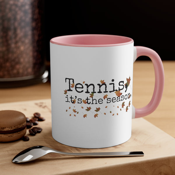 Two-Tone Accent Ceramic Mug 11oz - Tennis, it's the season. Autumn leaves (5 color options)