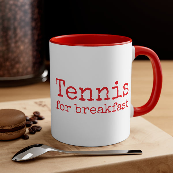 Red Accent Ceramic Mug 11oz - Tennis for breakfast