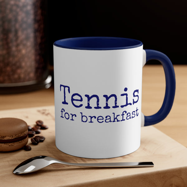 Navy Accent Ceramic Mug 11oz - Tennis for breakfast