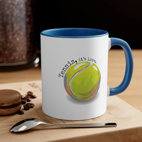 Tennis Ball with "Tennis, it's love." Two-Tone Accent Ceramic Mug (5 Color Options)