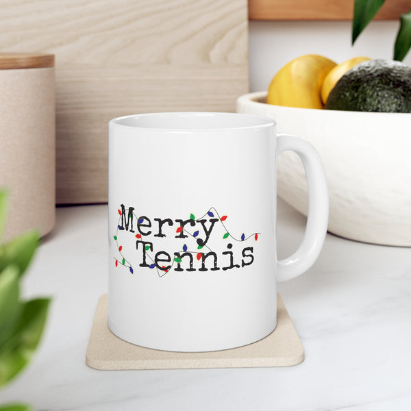 White 11oz Ceramic Mug - Merry Tennis (5 color options)