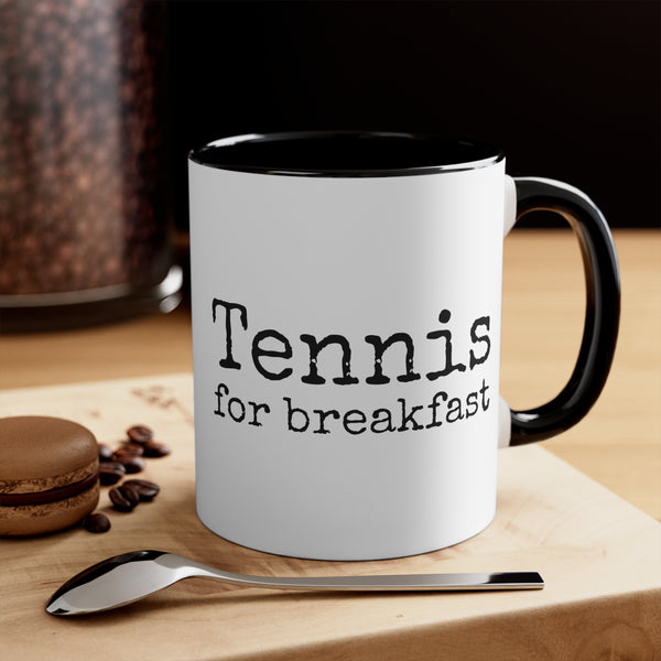Black Accent Ceramic Mug 11oz - Tennis for breakfast