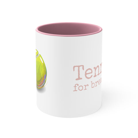Pink Accent Ceramic Mug 11oz - Tennis for breakfast