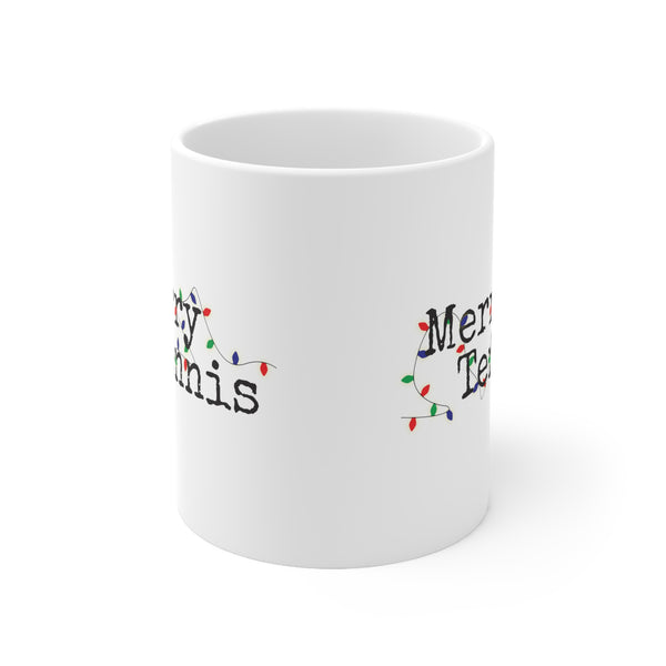 White 11oz Ceramic Mug - Merry Tennis (5 color options)