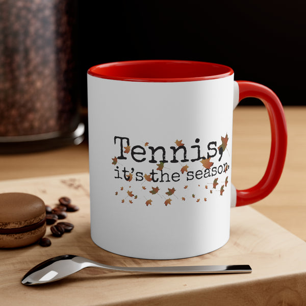 Two-Tone Accent Ceramic Mug 11oz - Tennis, it's the season. Autumn leaves (5 color options)