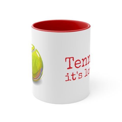 Red Accent Ceramic Mug 11oz - Tennis, it's love.