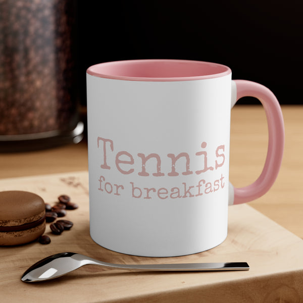Pink Accent Ceramic Mug 11oz - Tennis for breakfast