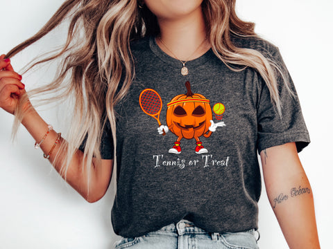 Tennis or Treat Pumpkin Jack-O-Lantern Halloween T-Shirt (9 Color Options)
