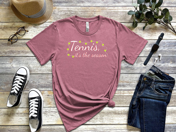 Tennis It's The Season Shirt with Holiday Lights (9 Color Options)
