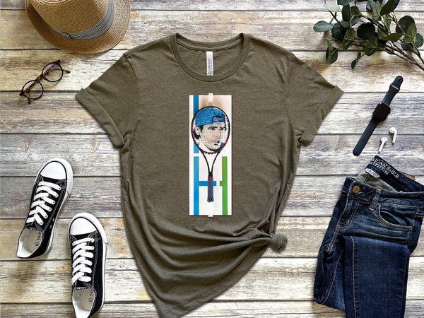 Tommy Haas Portrait on Heather Olive T-Shirt