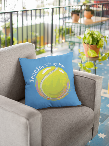 Tennis Ball Tennis, it's my jam. Light Blue Spun Polyester Square Pillow