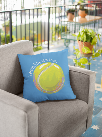 Tennis Ball Tennis, it's love. Light Blue Spun Polyester Square Pillow